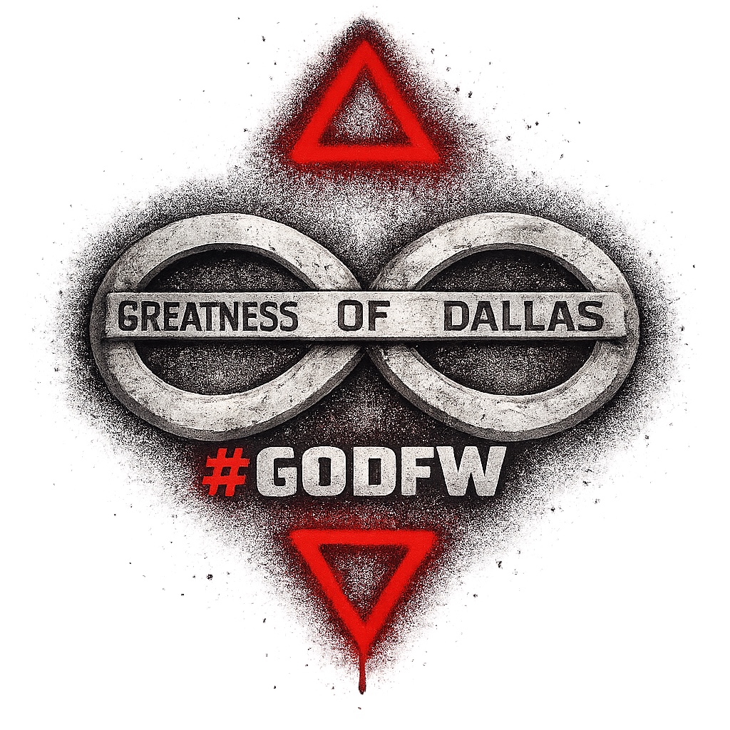 Greatness of Dallas #GODFW infinity emblem artwork with red triangles